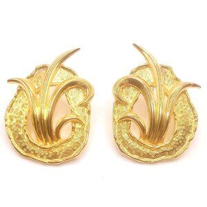 JJ 1988 Earrings Pierced Ear Gold Tone Metal Organic Design Textured Finish